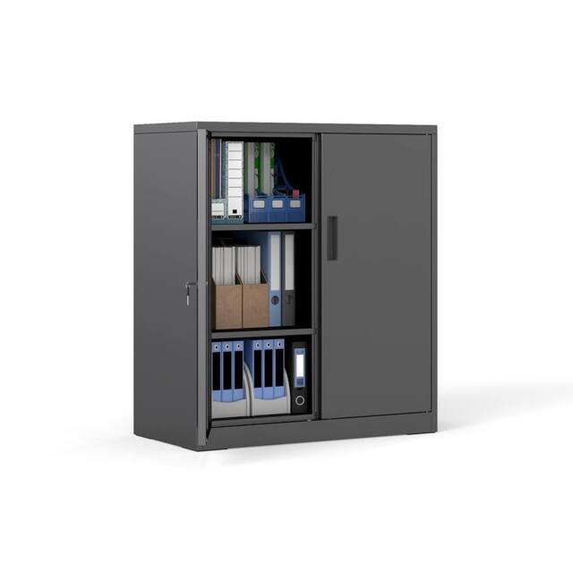 Gymax 80 x 91 cm Lockable Tool Cabinet 2-Door File Pantry Cabinet Black - image 1