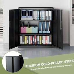 Gymax 80 x 91 cm Lockable Tool Cabinet 2-Door File Pantry Cabinet Black - thumbnail 6