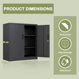 Gymax 80 x 91 cm Lockable Tool Cabinet 2-Door File Pantry Cabinet Black - thumbnail 2