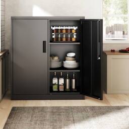 Gymax 80 x 91 cm Lockable Tool Cabinet 2-Door File Pantry Cabinet Black - thumbnail 7