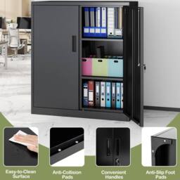 Gymax 80 x 91 cm Lockable Tool Cabinet 2-Door File Pantry Cabinet Black - thumbnail 4
