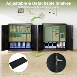 Gymax 80 x 91 cm Lockable Tool Cabinet 2-Door File Pantry Cabinet Black - thumbnail 5