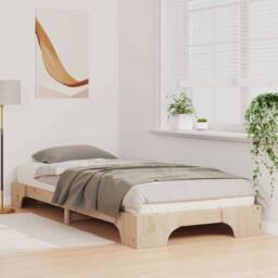 Berkfield Home Floor Bed Frame with Storage Brown 90 x 220 cm Solid pine wood in Natural - thumbnail 4