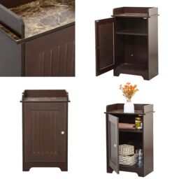 Gr8 Home Bathroom Storage Floor Cabinet Wooden Brown Door Cupboard Shelves Organiser Unit in Dark Brown - thumbnail 5