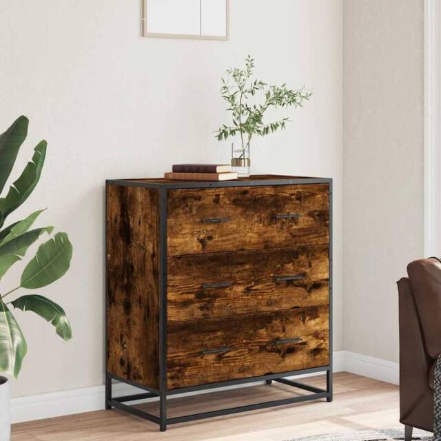 Berkfield Home Sideboard Smoked Oak 68x35x76 cm Engineered Wood & Metal in Brown - Size: 68 x 35 x 76 cm - image 1
