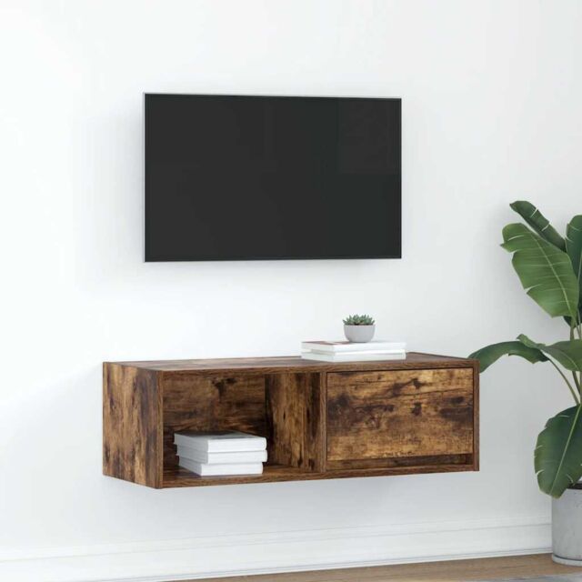 Berkfield Home TV Cabinet Smoked Oak 80x31x25.5 cm Engineered Wood in Brown - image 1