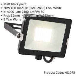 Loops 2 PACK Outdoor Waterproof LED Floodlight - 30W Cool White LED - Matt Black - thumbnail 2