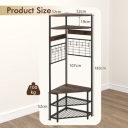 Costway Corner Hall Tree Hallway 5-Tier Coat Rack w/Shoe Storage Bench-Coffee in Brown - thumbnail 2