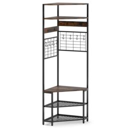 Costway Corner Hall Tree Hallway 5-Tier Coat Rack w/Shoe Storage Bench-Coffee in Brown - thumbnail 4