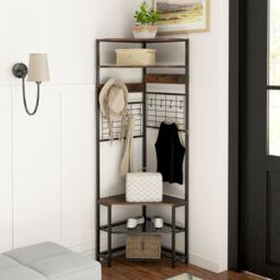 Costway Corner Hall Tree Hallway 5-Tier Coat Rack w/Shoe Storage Bench-Coffee in Brown - thumbnail 6