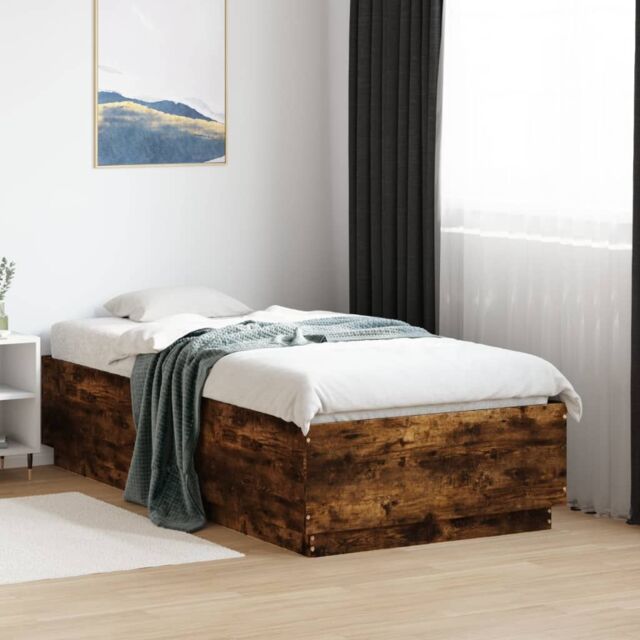 Berkfield Home Bed Frame without Mattress Smoked Oak 90x190 cm Single in Brown - image 1
