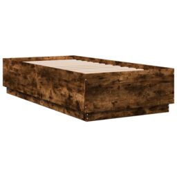 Berkfield Home Bed Frame without Mattress Smoked Oak 90x190 cm Single in Brown - thumbnail 3