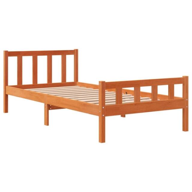 Berkfield Home Beautiful Bed Frame with Headboard Wax Brown 75x190 cm Small Sing - Size: Small Single - image 1
