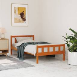 Berkfield Home Beautiful Bed Frame with Headboard Wax Brown 75x190 cm Small Sing - Size: Small Single - thumbnail 2