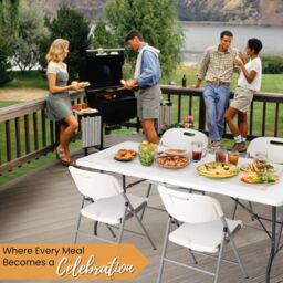 Novecrafto 6ft Folding Table & 4 Folding Chairs Set - Heavy-Duty HDPE, Steel Frames Camping Table & Chairs for Indoor/Outdoor Use in White - thumbnail 5