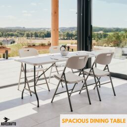 Novecrafto 6ft Folding Table & 4 Folding Chairs Set - Heavy-Duty HDPE, Steel Frames Camping Table & Chairs for Indoor/Outdoor Use in White - thumbnail 2