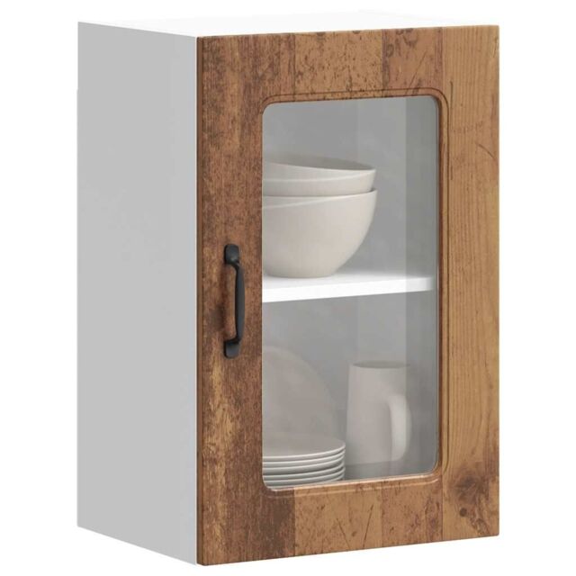 Berkfield Home Kitchen Wall Cabinet with Glass Door Kalmar Old Wood Engineered Wood in Brown - image 1