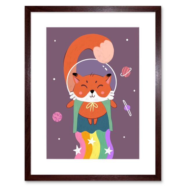 "Artery8 Wall Art Print Fox Astronaut Art Framed 9x7 inch in Brown - Size: W7"" x H9""" - image 1