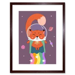 "Artery8 Wall Art Print Fox Astronaut Art Framed 9x7 inch in Brown - Size: W7"" x H9""" - thumbnail 1