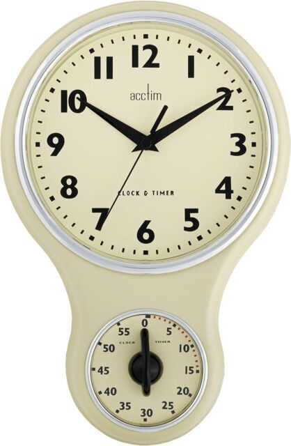 Acctim Kitchen Time Wall Clock Timer Quartz Retro Style Domed Glass Lens 20cm in Cream - image 1