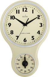 Acctim Kitchen Time Wall Clock Timer Quartz Retro Style Domed Glass Lens 20cm in Cream - thumbnail 1