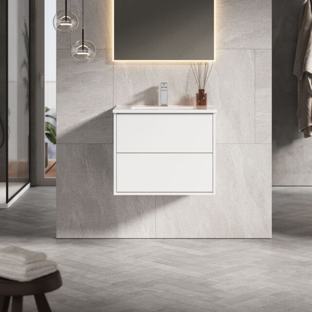 Banyetti Venti 600mm Wall Hung Vanity Unit with Lira Basin - Matt White - image 1