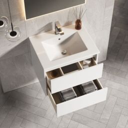 Banyetti Venti 600mm Wall Hung Vanity Unit with Lira Basin - Matt White - thumbnail 2