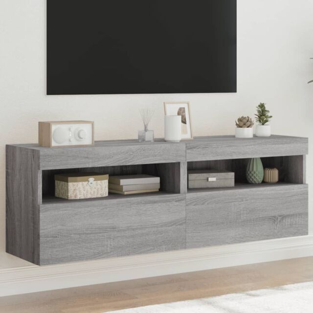 Berkfield Home TV Wall Cabinets with LED Lights 2 pcs Grey Sonoma 60x30x40 cm - Size: 60 x 30 x 40 cm - image 1
