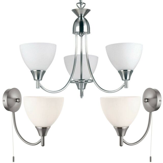 Loops 3 Lamp Ceiling & 2x Wall Light Pack Satin Chrome Glass Matching Indoor Fittings in Clear - image 1