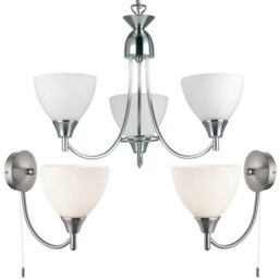 Loops 3 Lamp Ceiling & 2x Wall Light Pack Satin Chrome Glass Matching Indoor Fittings in Clear - thumbnail 1