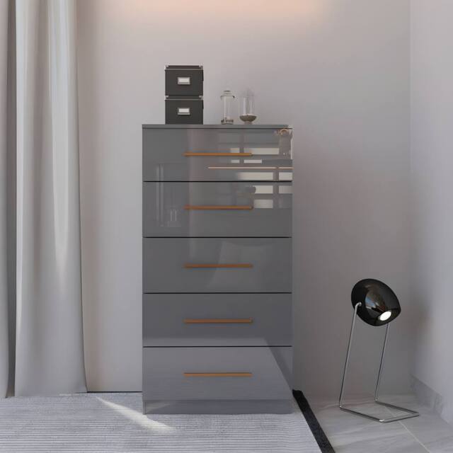 MN Furniture High Gloss Chest of Drawers 5 Drawer Storage Unit Grey - image 1
