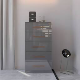 MN Furniture High Gloss Chest of Drawers 5 Drawer Storage Unit Grey - thumbnail 1