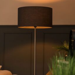 ValueLights Tavel Brushed Chrome Marble Base Floor Lamp With Table & Large Charcoal Grey Shade in Silver - thumbnail 4