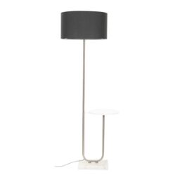 ValueLights Tavel Brushed Chrome Marble Base Floor Lamp With Table & Large Charcoal Grey Shade in Silver - thumbnail 2