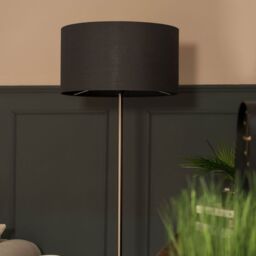 ValueLights Tavel Brushed Chrome Marble Base Floor Lamp With Table & Large Charcoal Grey Shade in Silver - thumbnail 3