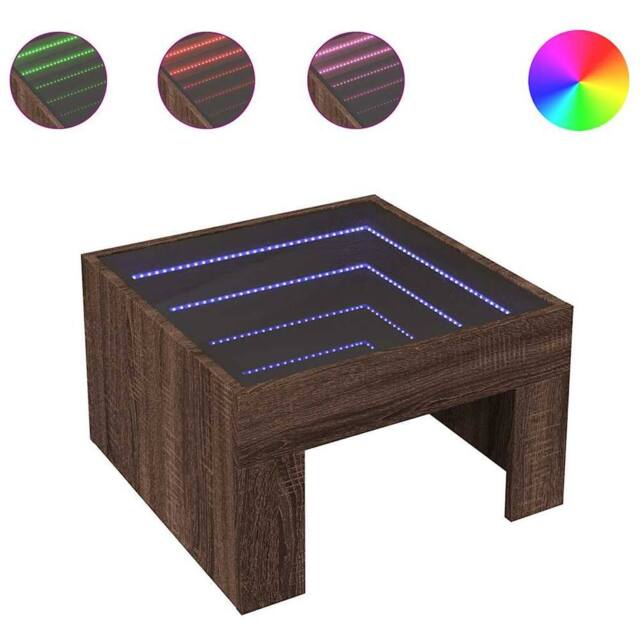 Berkfield Home Coffee Table with Infinity LED Brown Oak 50x50x30 cm - Size: 50 x 50 x 30 cm - image 1