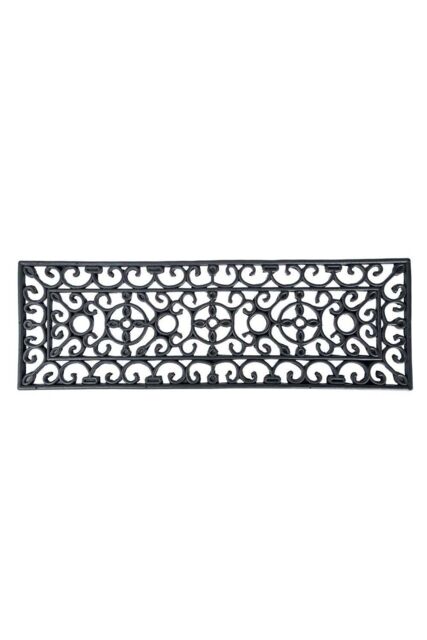 Homescapes Black Wrought Iron Effect Parisian Rubber Doormat 75 x 25cm - Size: 25 cm x 75 cm - image 1