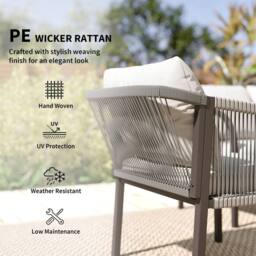 OUTSUNNY 4 Piece Rattan Garden Furniture Set w/ Steel Frame, Cushions, Grey in Dark Grey - Size: 3 Seater - thumbnail 6