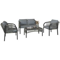 OUTSUNNY 4 Piece Rattan Garden Furniture Set w/ Steel Frame, Cushions, Grey in Dark Grey - Size: 3 Seater - thumbnail 2