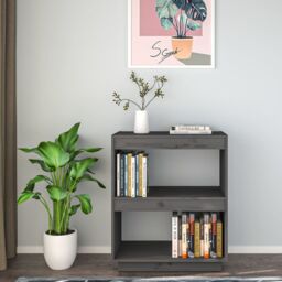 Berkfield Home Book Cabinet Grey 60x35x71 cm Solid Wood Pine - Size: 60 x 35 x 71 cm - thumbnail 3