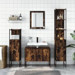 Berkfield Home 4 Piece Bathroom Cabinet Set Smoked Oak Engineered Wood in Brown - thumbnail 3