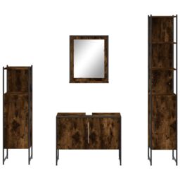Berkfield Home 4 Piece Bathroom Cabinet Set Smoked Oak Engineered Wood in Brown - thumbnail 6
