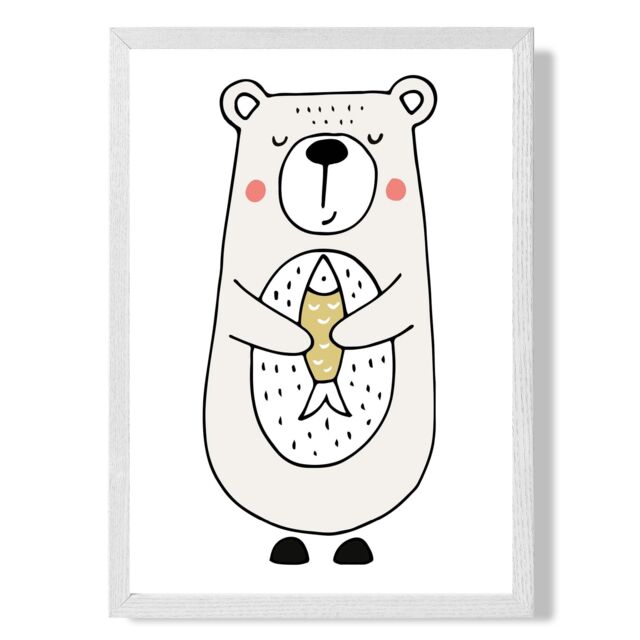 ARTZE Cute Beige Bear Scandi Animal Framed Print SIZE: A3 with White Frame - Size: A4 - image 1