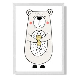 ARTZE Cute Beige Bear Scandi Animal Framed Print SIZE: A3 with White Frame - Size: A4 - thumbnail 1