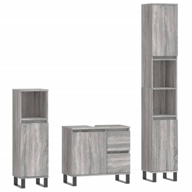 Berkfield Home 3 Piece Bathroom Furniture Set Grey Sonoma Engineered Wood - image 1