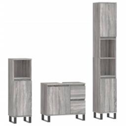 Berkfield Home 3 Piece Bathroom Furniture Set Grey Sonoma Engineered Wood - thumbnail 1