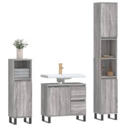 Berkfield Home 3 Piece Bathroom Furniture Set Grey Sonoma Engineered Wood - thumbnail 3
