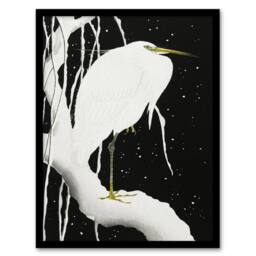 Artery8 Heron In Snow Covered Tree Branch Japanese Framed Wall Art Print Koson in Black - Size: A4 - thumbnail 1