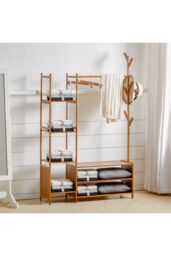 Living and Home 162CM Bamboo Clothes Garment Rack with Storage Shelves Bedroom Classic Style in Brown - thumbnail 2
