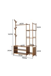 Living and Home 162CM Bamboo Clothes Garment Rack with Storage Shelves Bedroom Classic Style in Brown - thumbnail 3